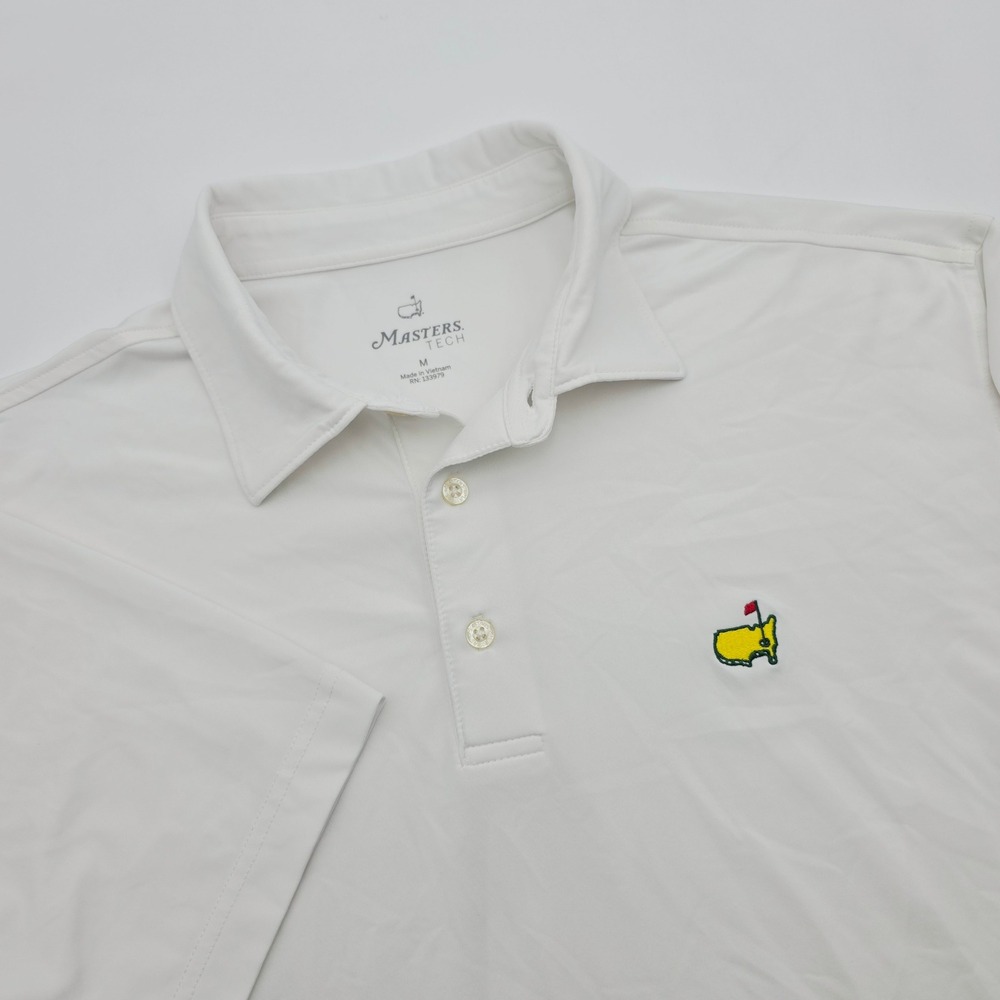 Masters Tech Mens Golf Polo Shirt White Short Sleeve Logo Size M